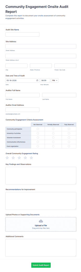 Community Engagement Onsite Audit Report Form Template