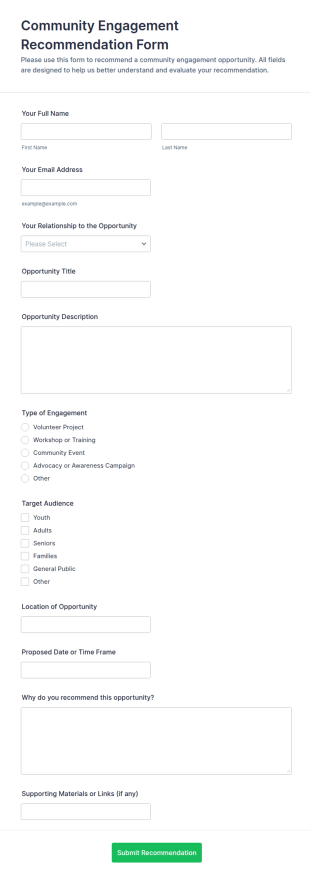 Community Engagement Recommendation Form Template