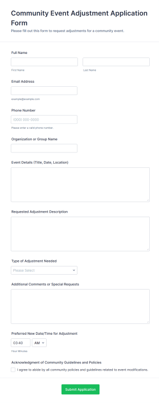 Community Event Adjustment Application Form Template