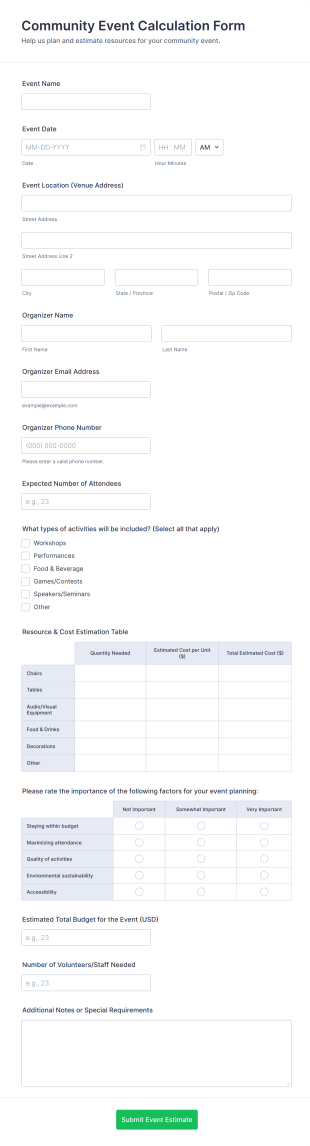 Community Event Calculation Form Template