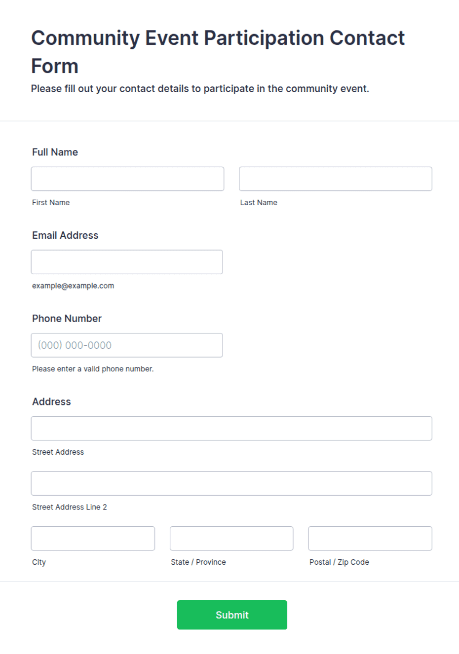 Community Information Form Community Event Participation Contact Form Template | Jotform