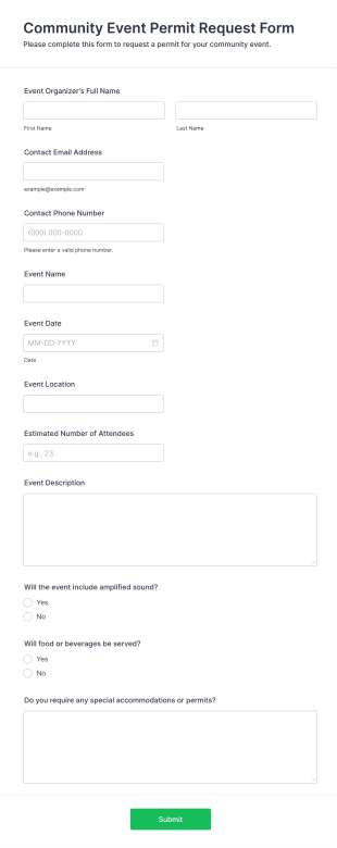 Community Event Permit Request Form Form Template