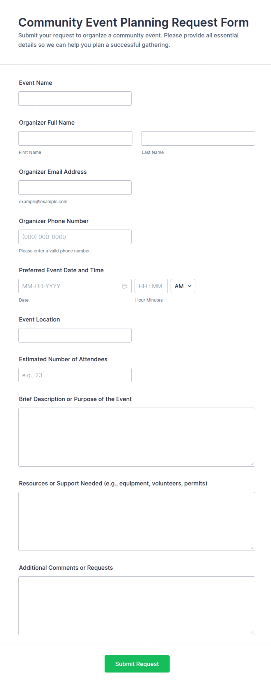 Community Event Planning Request Form Template | Jotform