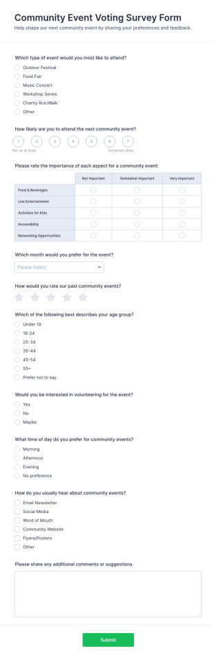 Community Event Voting Survey Form Template