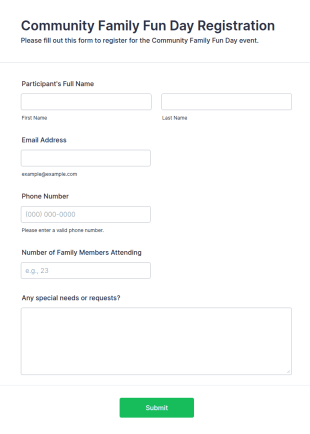 Community Family Fun Day Registration Form Template