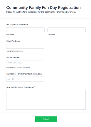 Community Family Fun Day Registration Form Form Template