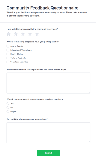 Community Feedback Questionnaire Form Template