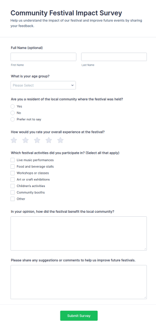 Community Festival Impact Survey Form Template