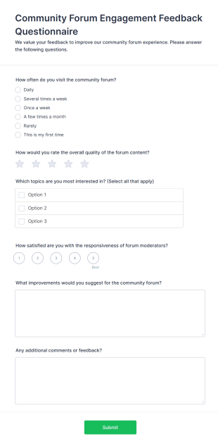 Community Forum Engagement Feedback Questionnaire Form Template