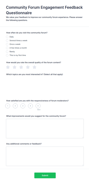 Community Forum Engagement Feedback Questionnaire Form Template