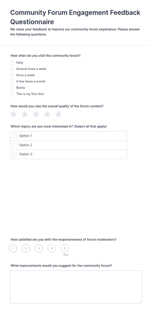 Community Forum Engagement Feedback Questionnaire Form Template