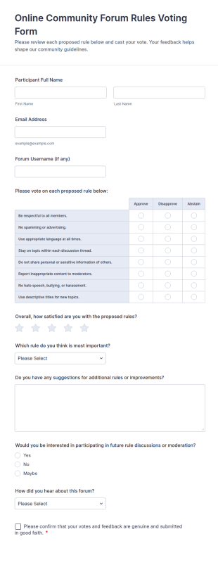 Online Community Forum Rules Voting Form Template
