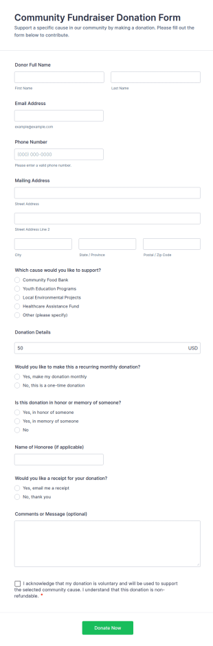 Community Fundraiser Donation Form Template
