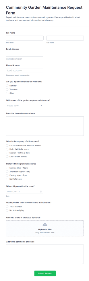 Community Garden Maintenance Request Form Template