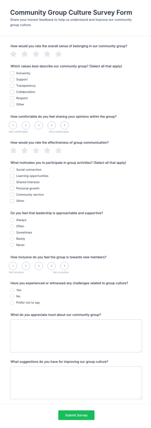 Community Group Culture Survey Form Template