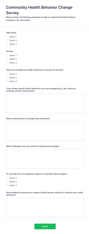 Community Health Behavior Change Survey Form Template