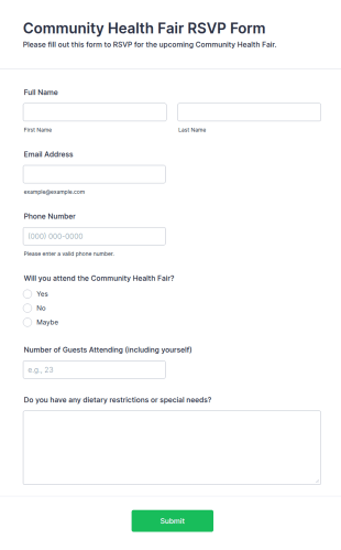 Community Health Fair RSVP Form Template