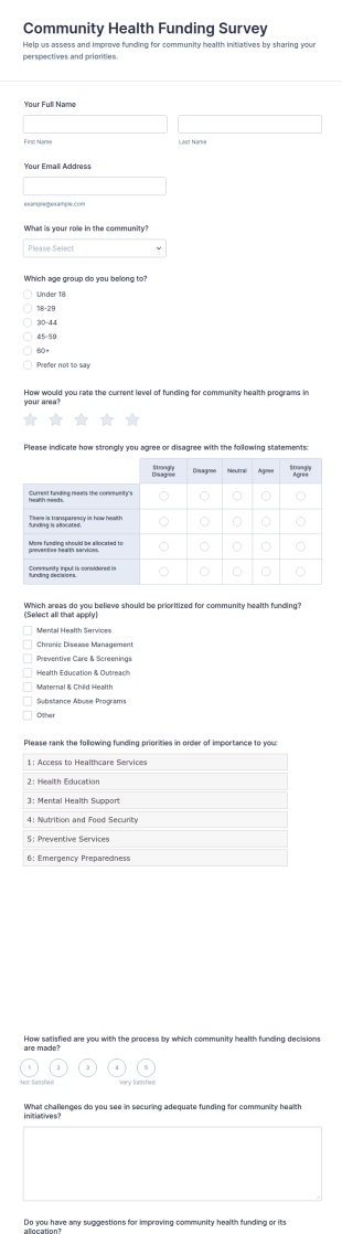 Community Health Funding Survey Form Template