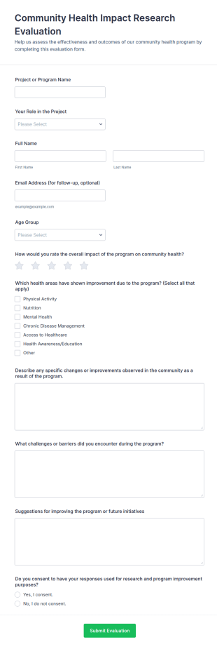 Community Health Impact Research Evaluation Form Template