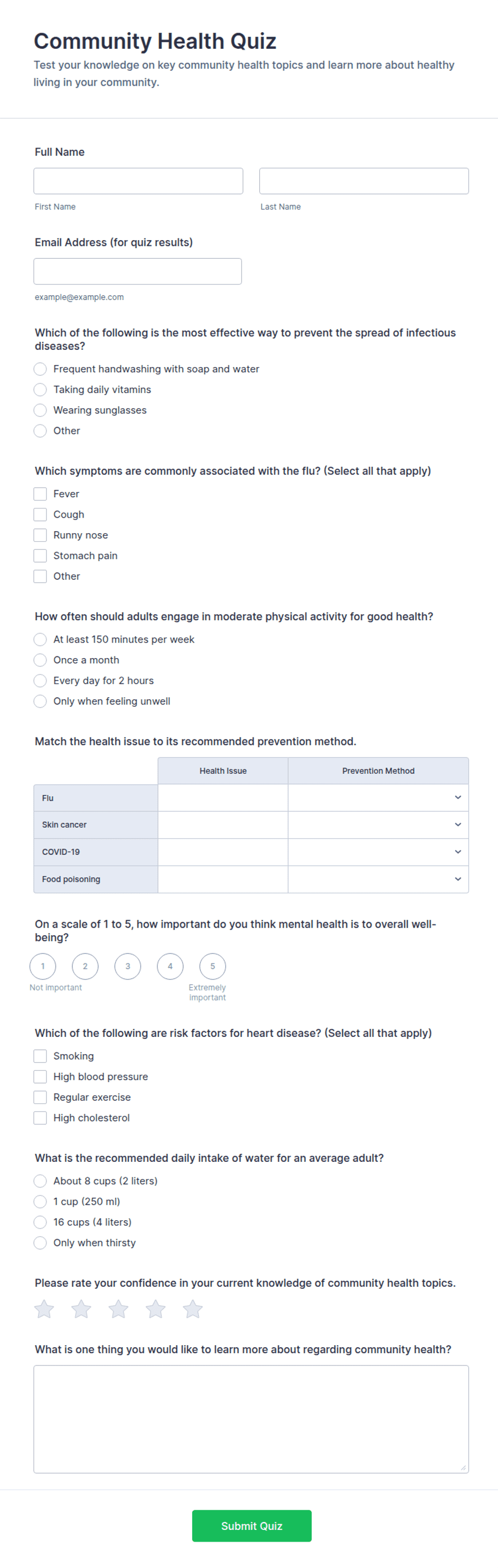 Community Health Quiz Form Template | Jotform