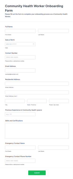 Community Health Worker Onboarding Form Template