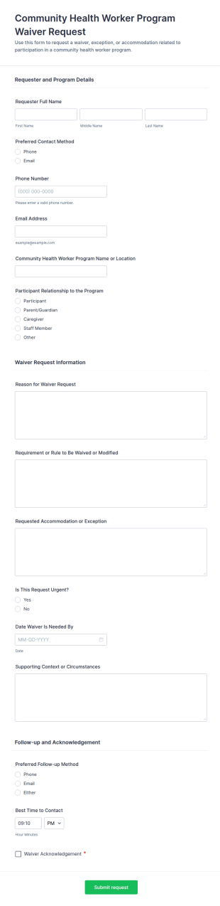 Community Health Worker Program Waiver Request Form Template