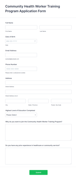 Community Health Worker Training Program Application Form Template