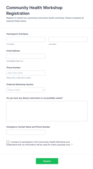 Community Health Workshop Registration Form Template