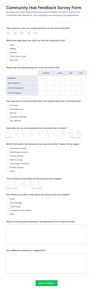 Community Hub Feedback Survey Form Template