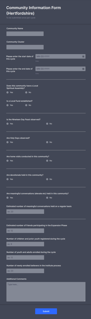 Community Information Form Template