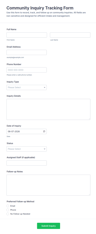 Community Inquiry Tracking Form Template
