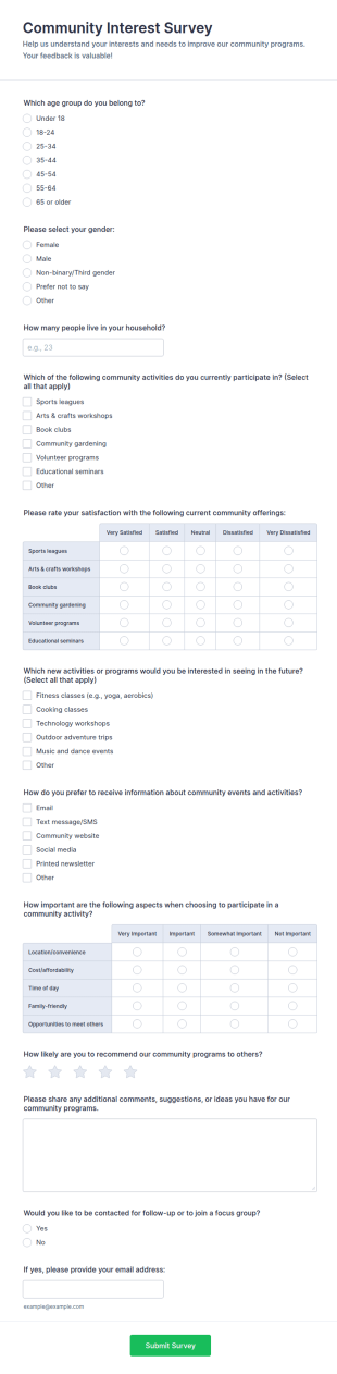 Community Interest Survey Form Template