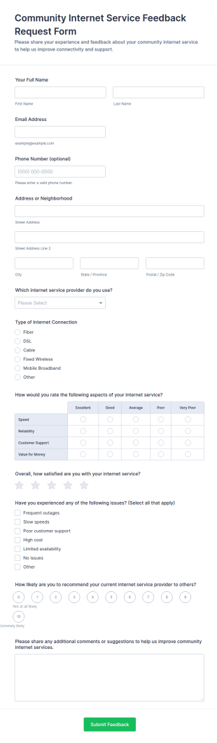 Community Internet Service Feedback Request Form Template