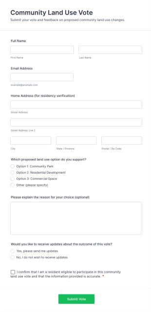 Community Land Use Vote Form Template