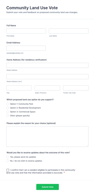 Community Land Use Vote Form Template