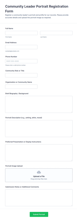 Community Leader Portrait Registration Form Template