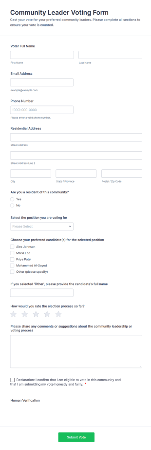 Community Leader Voting Form Template