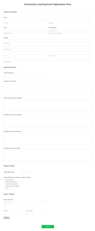 Community Learning Grant Application Form Template