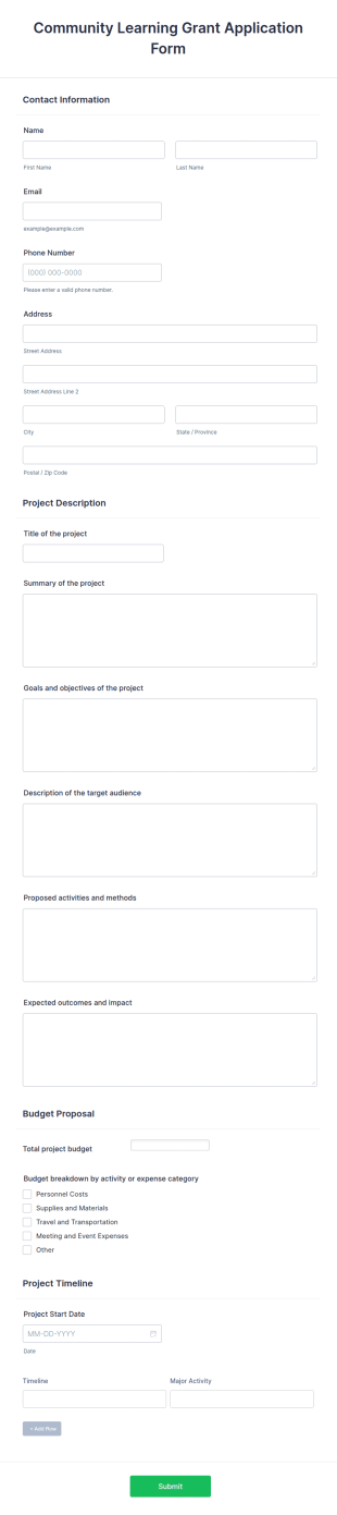 Community Learning Grant Application Form Template