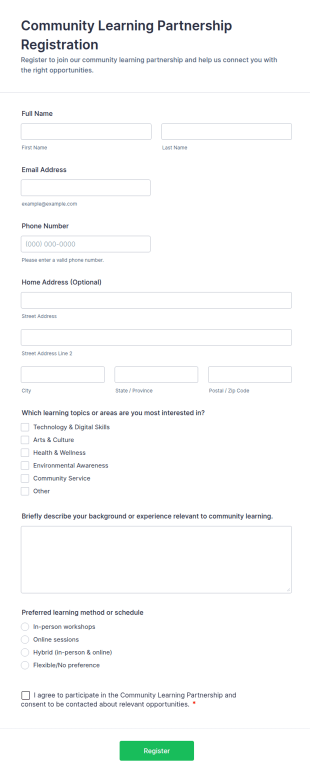 Community Learning Partnership Registration Form Template