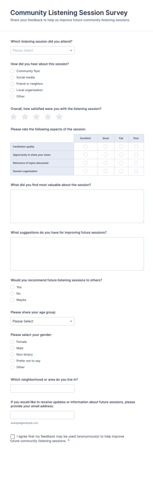 Community Listening Session Survey Form Template