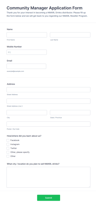 Community Manager Application Form Template