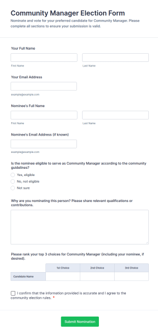 Community Manager Election Form Template