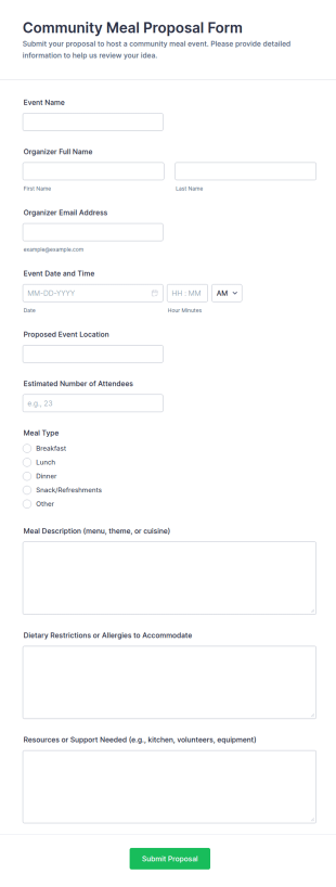 Community Meal Proposal Form Template