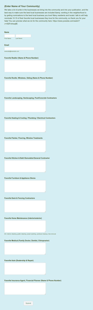 Community Meet Up Form Template