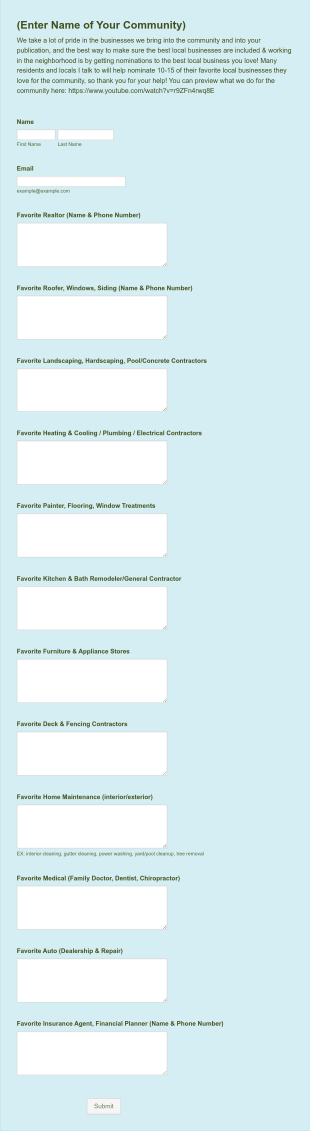 Community Meet Up Form Template