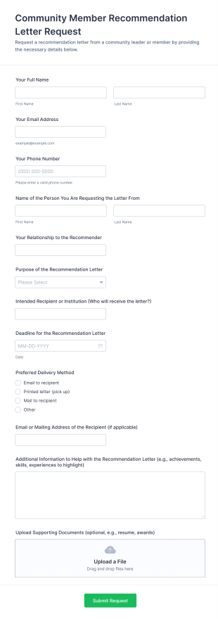 Community Member Recommendation Letter Request Form Template