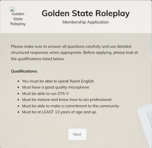 Community Membership Application Form Golden State Roleplay Form Template