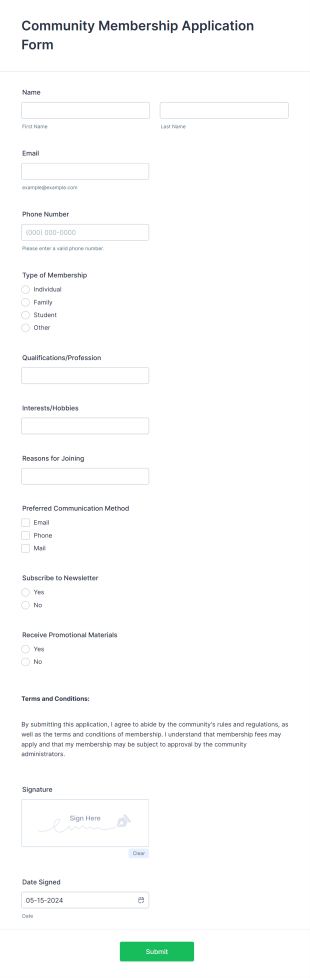 Community Membership Application Form Template