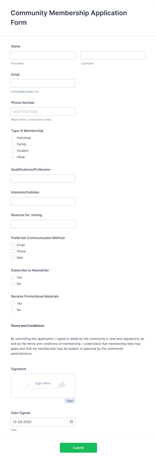 Community Membership Application Form Template